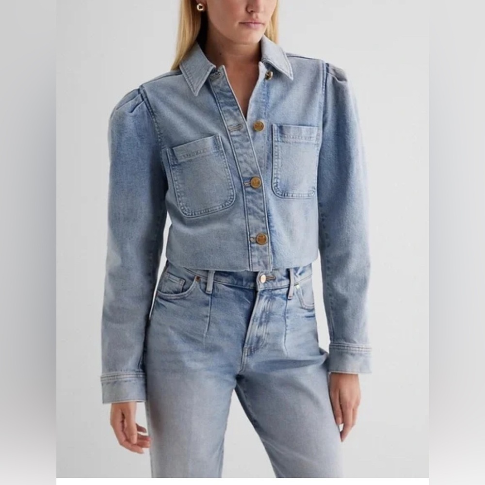 BRAND NEW Express Stylish Blue Denim Shirt Jacket. Size S - Picture 3 of 9